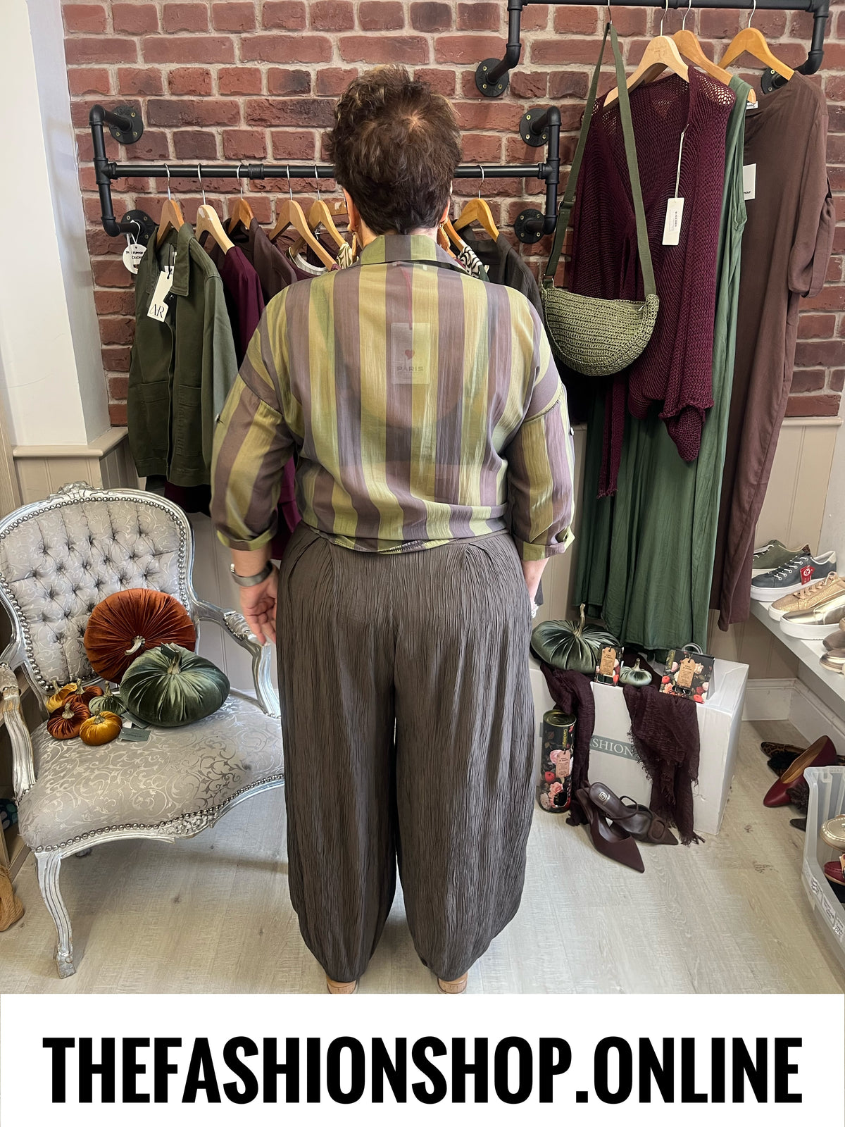Tabitha khaki striped blouse 10-16