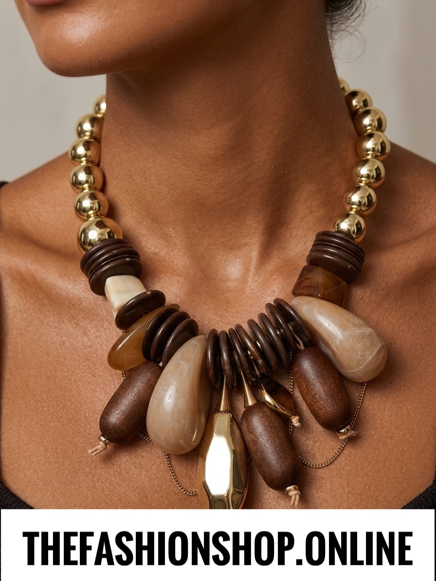 The Earth Statement Necklace in Browns and Gold