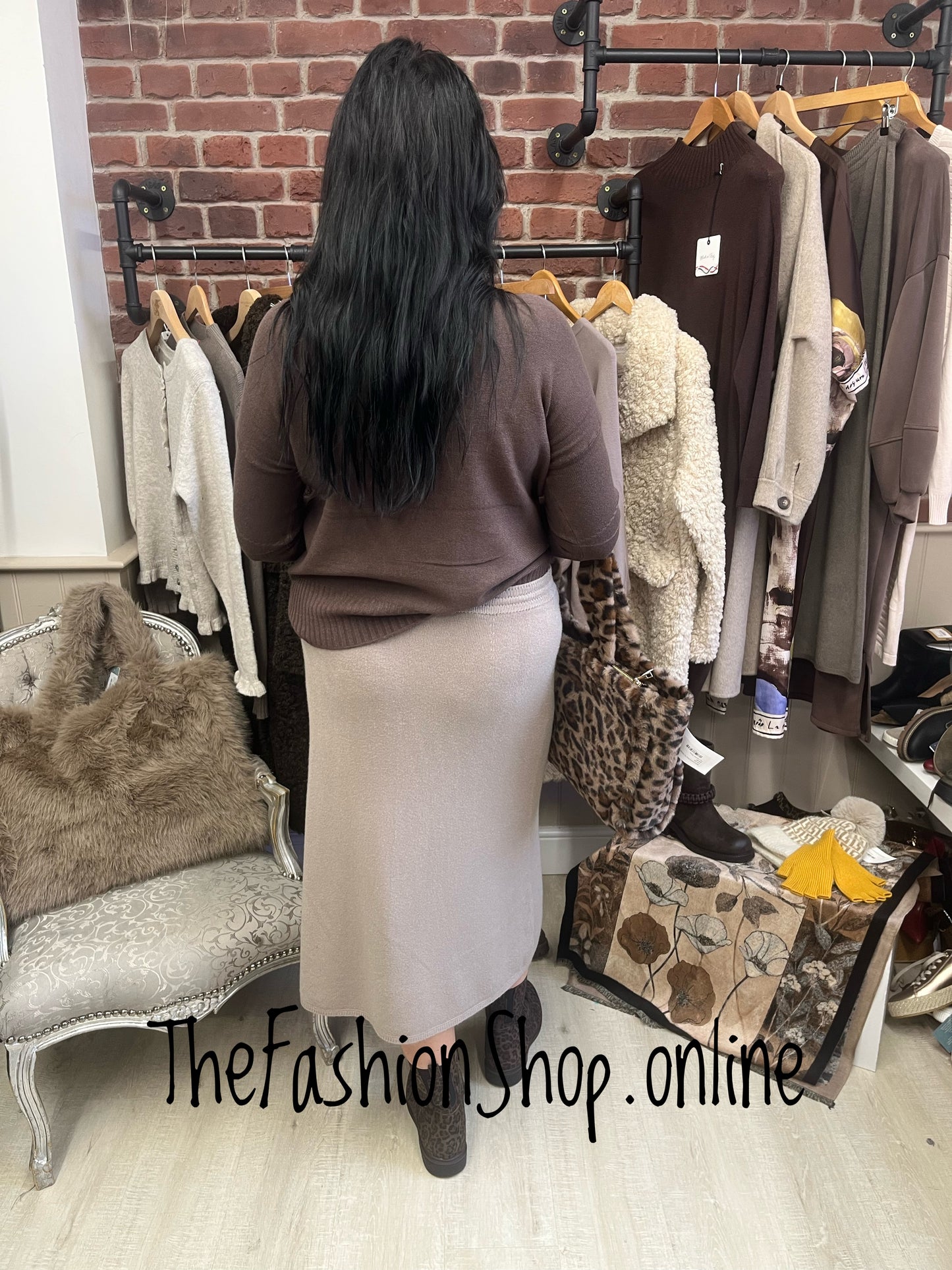 Milan Mocha Fine Ribbed Skirt 8-16