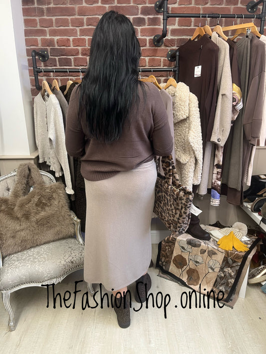 Milan Mocha Fine Ribbed Skirt 8-16