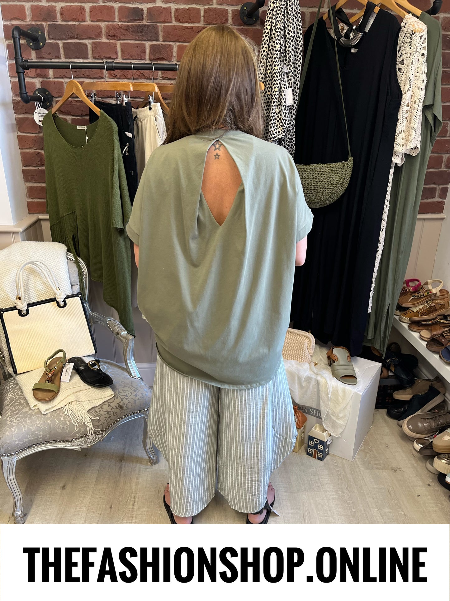 Jennifer khaki open back top 16-22