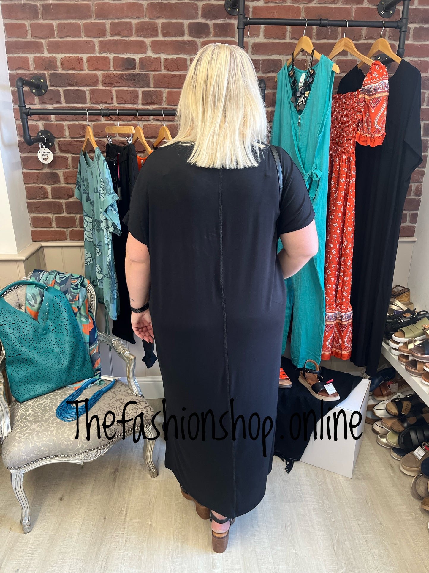 Black V Neck Dress Up Dress Down Dress with side split 16-26