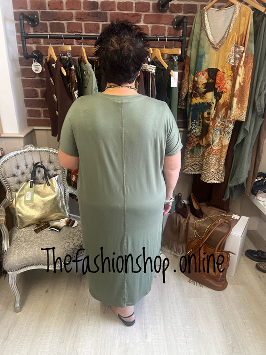 Khaki midi dress up dress down dress 16-26