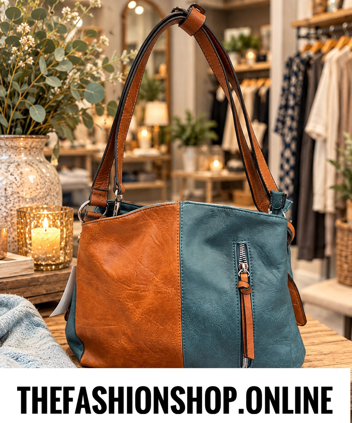 The Autumn Berry Bag in Tan and Teal