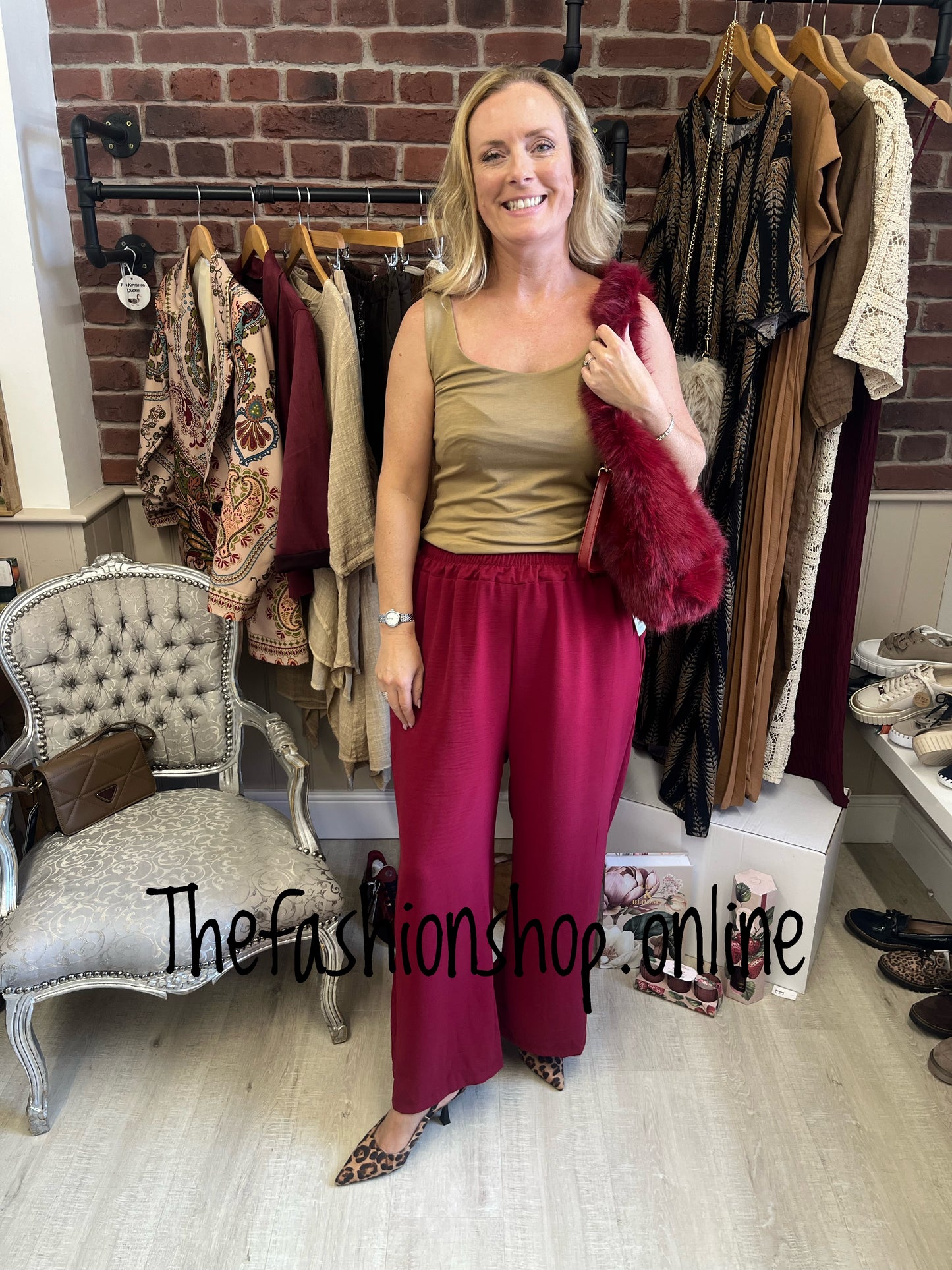 Courtney wine wide leg trousers 10-16