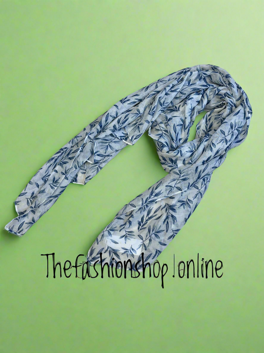 Navy and white bamboo leaf scarf