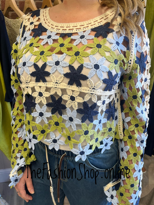 Lottie blue and green crochet top sizes 8 and 10-12