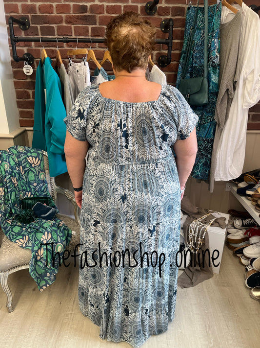 Ebony navy and cream tassel dress 10-14, 16-18 and 20-24