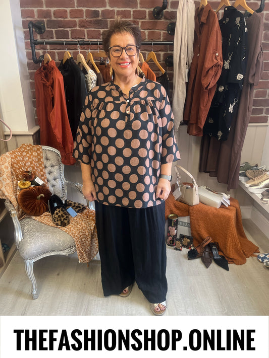Lorena black and camel spot tunic 14-20