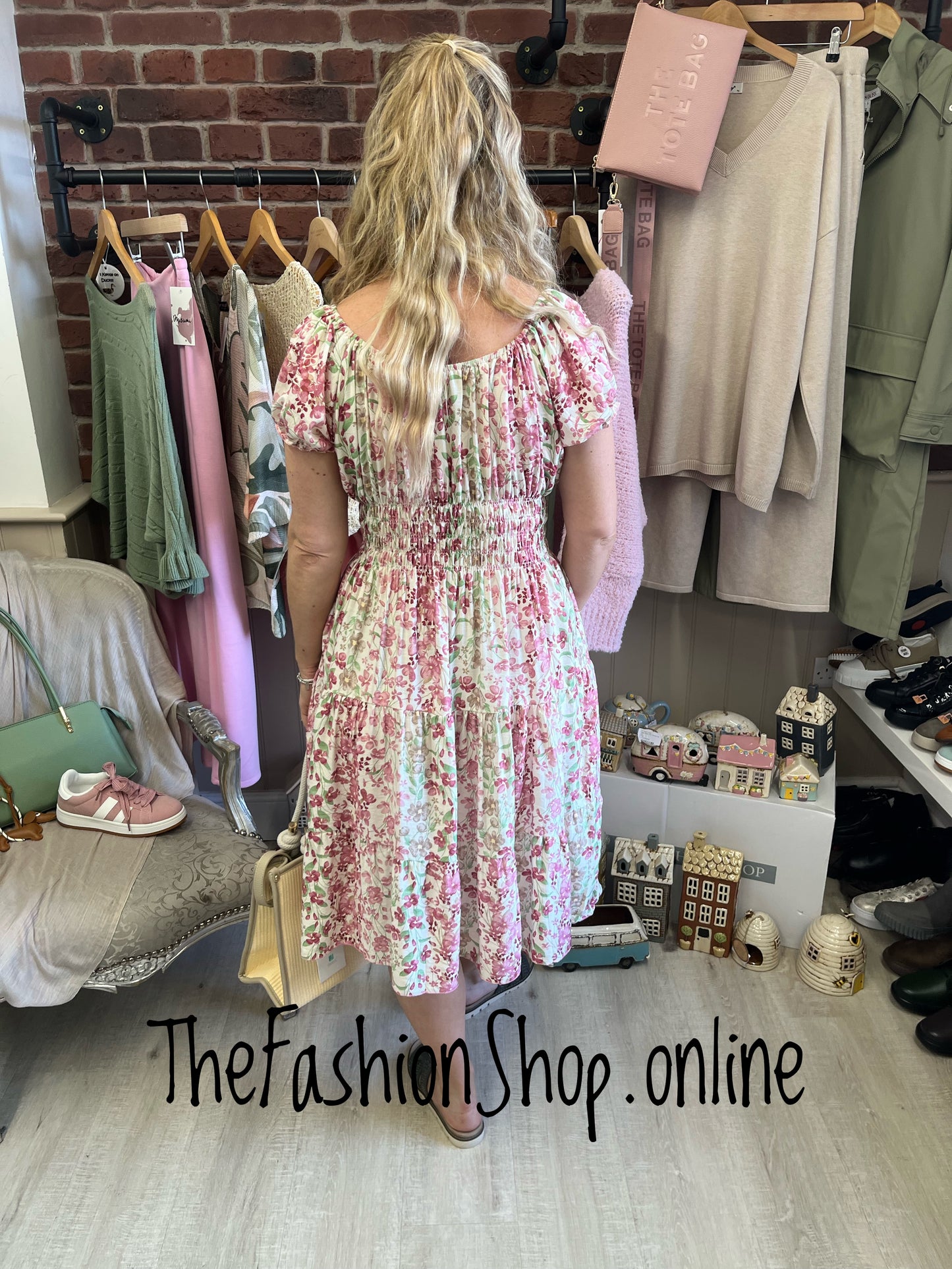 Avril pink and green floral gypsy midi dress 8-16