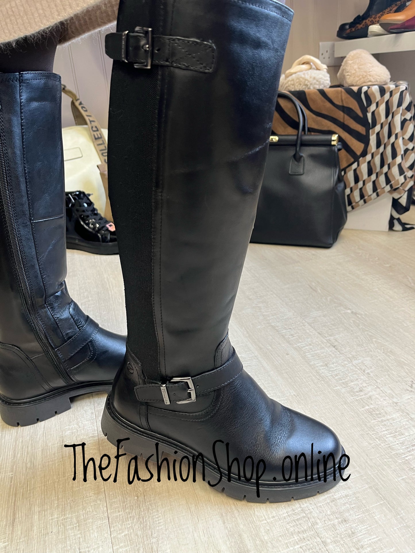 Tamaris black wide fit leather knee high boot sizes 4-7.5 (37-41)