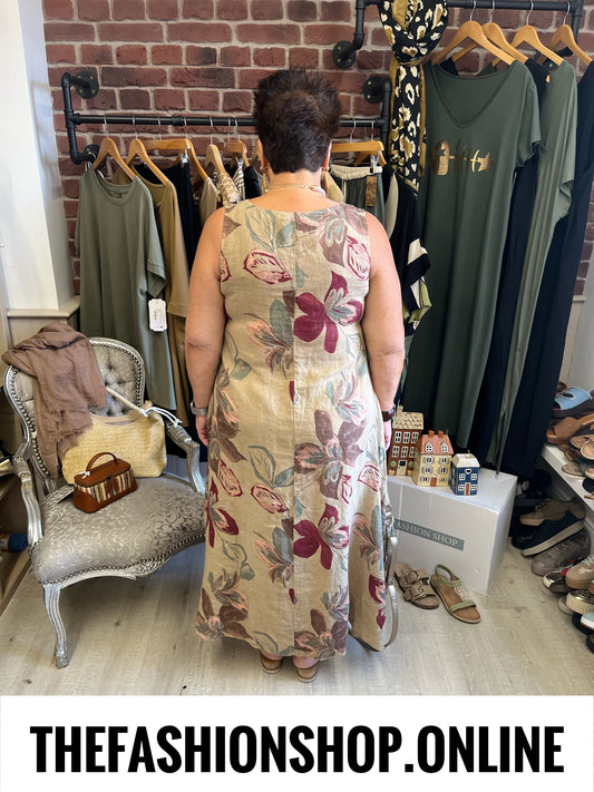 Meghan sand floral linen dress 12-16