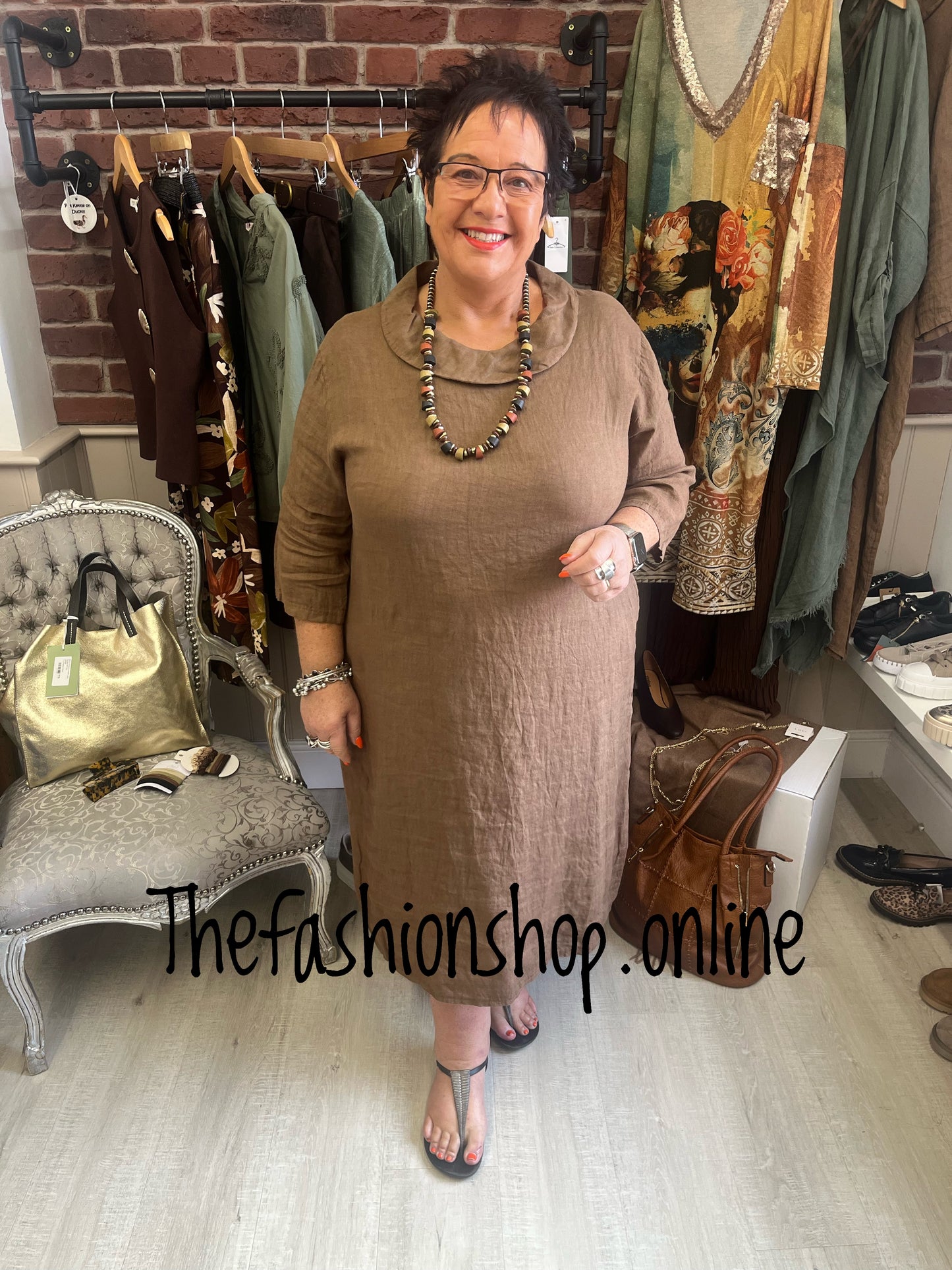 Evelyn brown linen cocoon dress 16-22