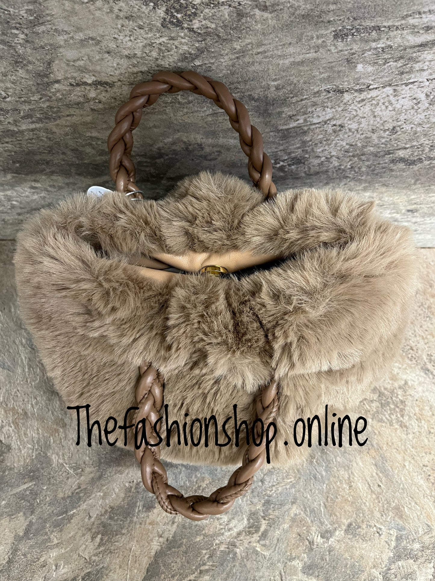 Evie Mocha small faux fur bag