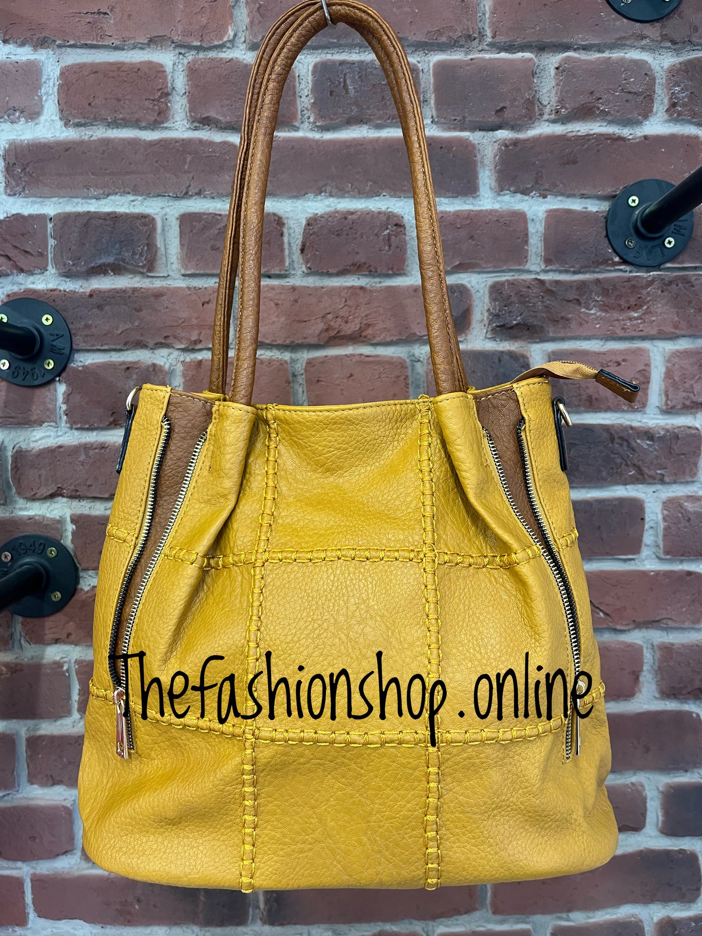 Zoe zip detail bag - mustard and tan