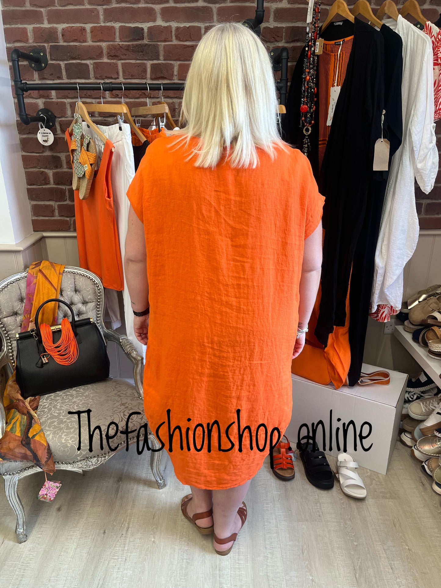 Kali orange linen tunic dress 16-20