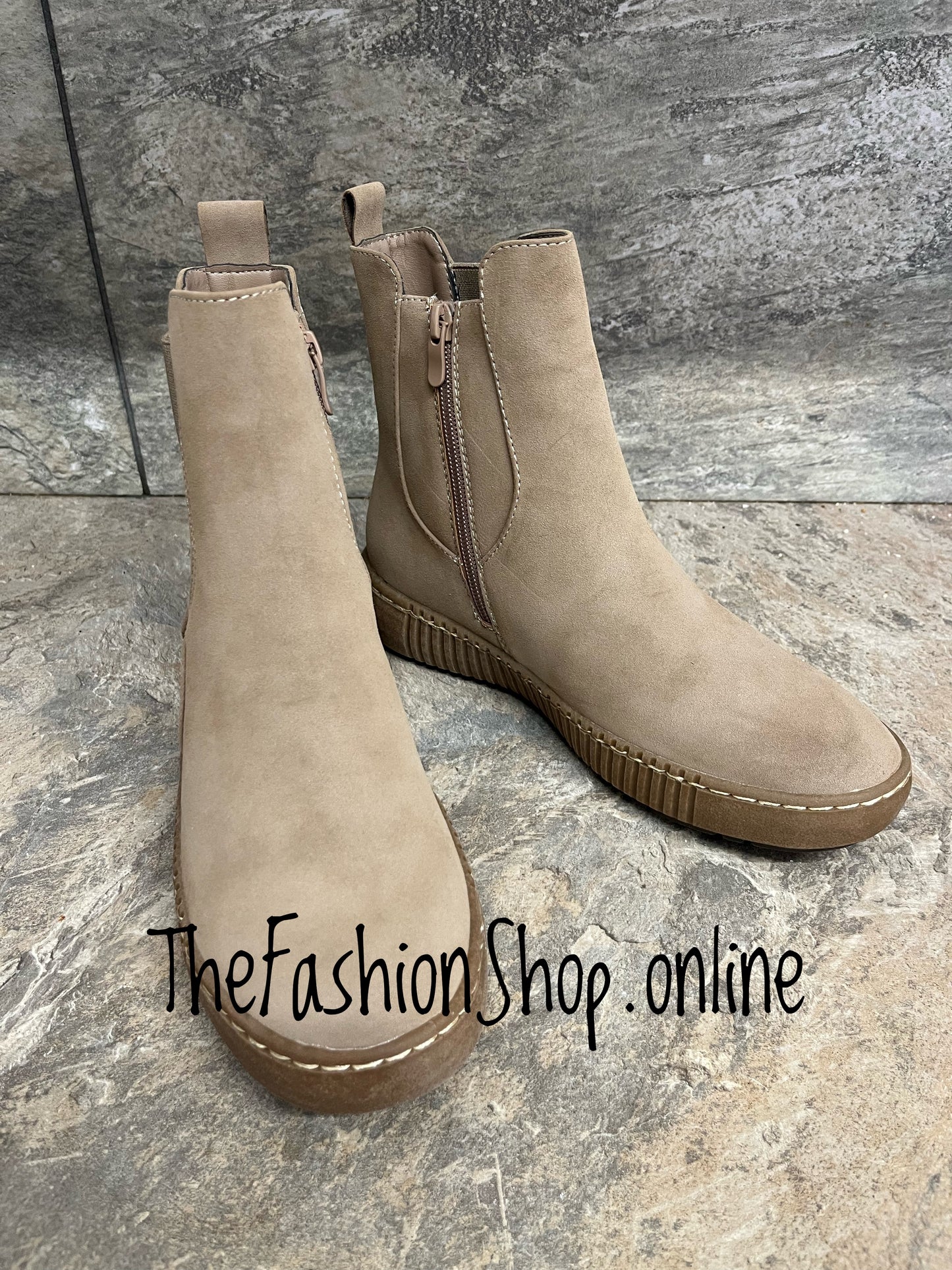 Layla beige faux suede ankle boots sizes 3-8 (36-41)