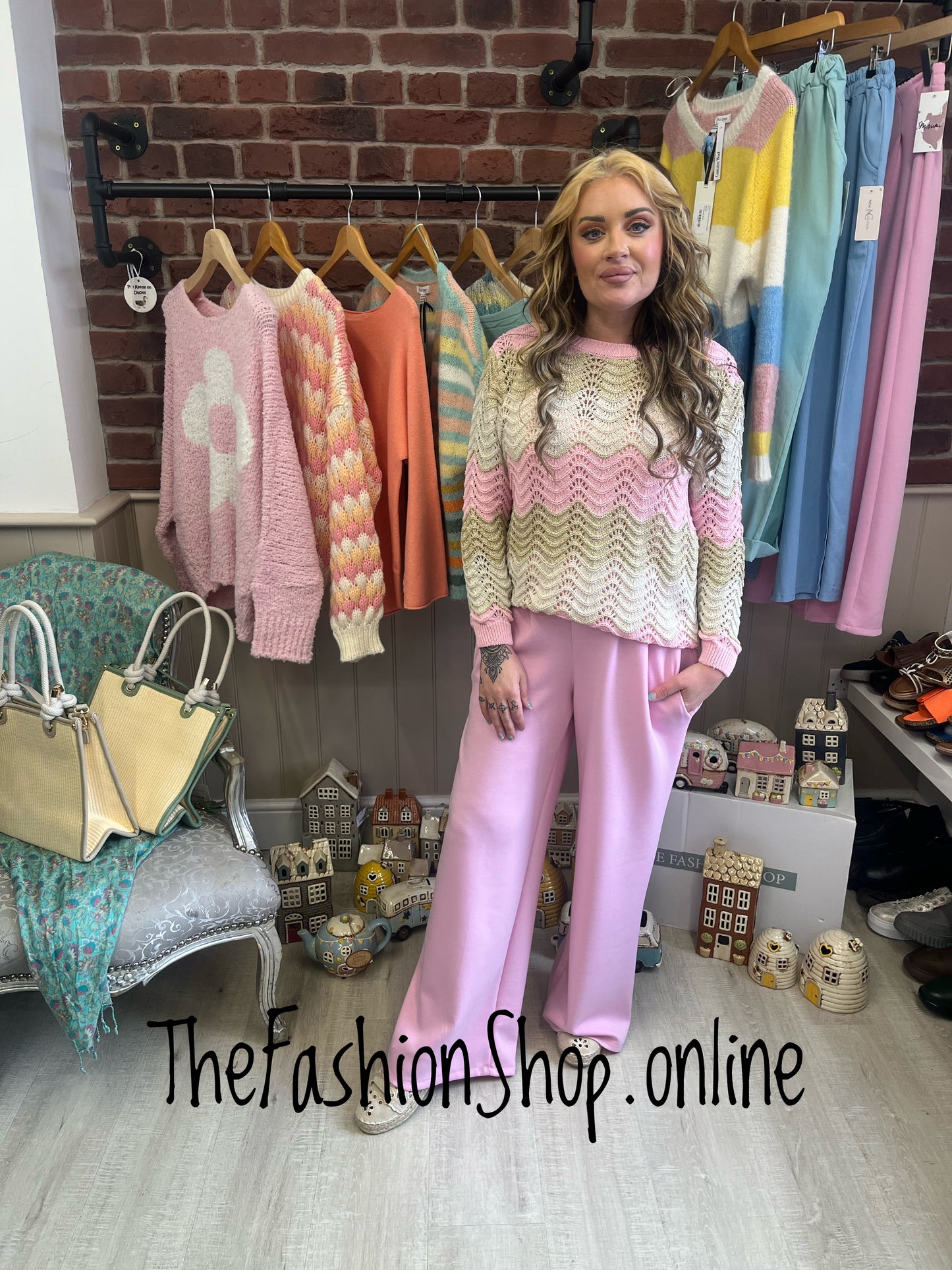 Libby pink wide leg trousers 8-14