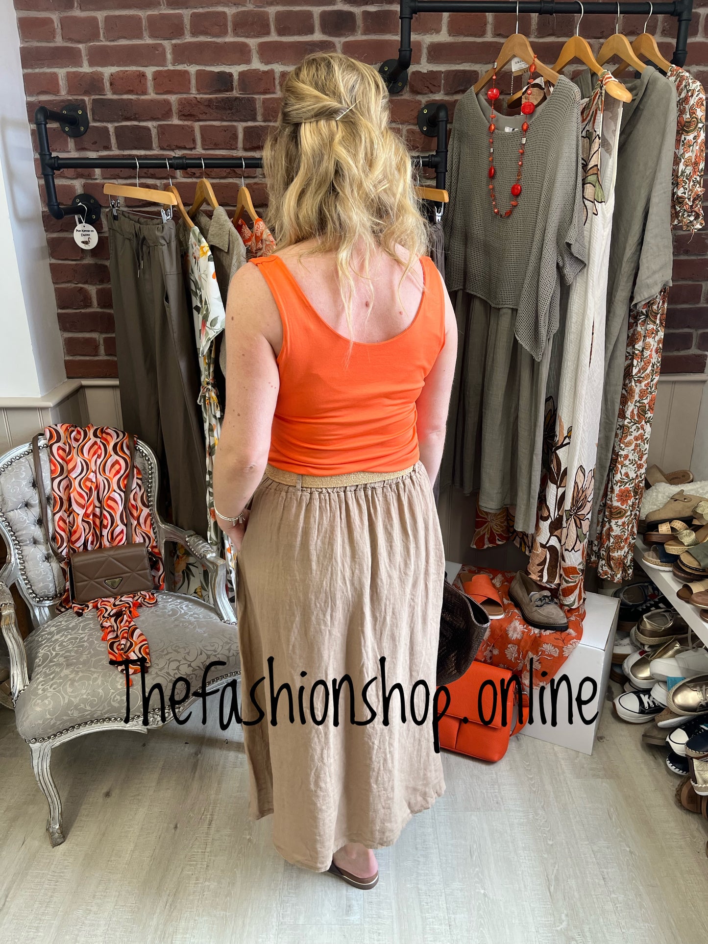 Tammy camel linen skirt with belt 8-16