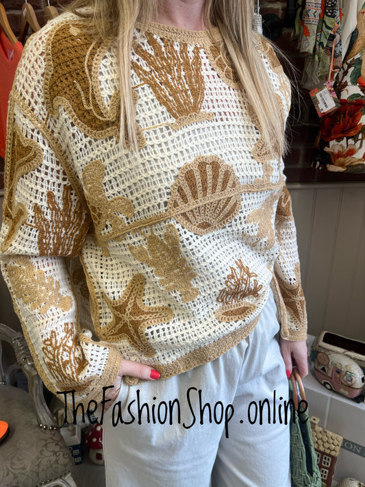 Molly camel crochet sealife layering top 8-14