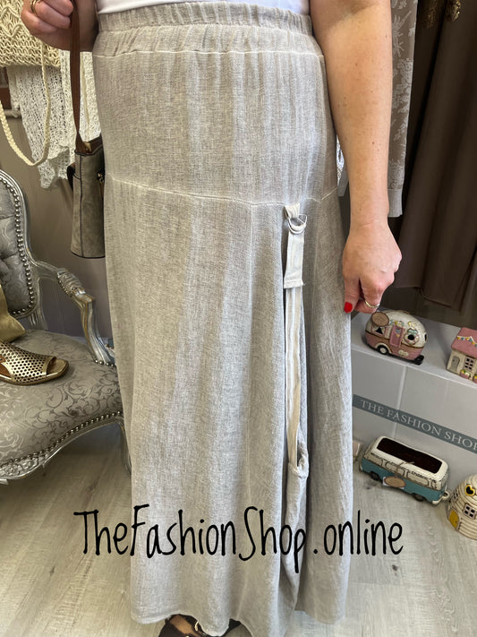 Hayley mocha linen mix enzyme wash maxi skirt 10-16