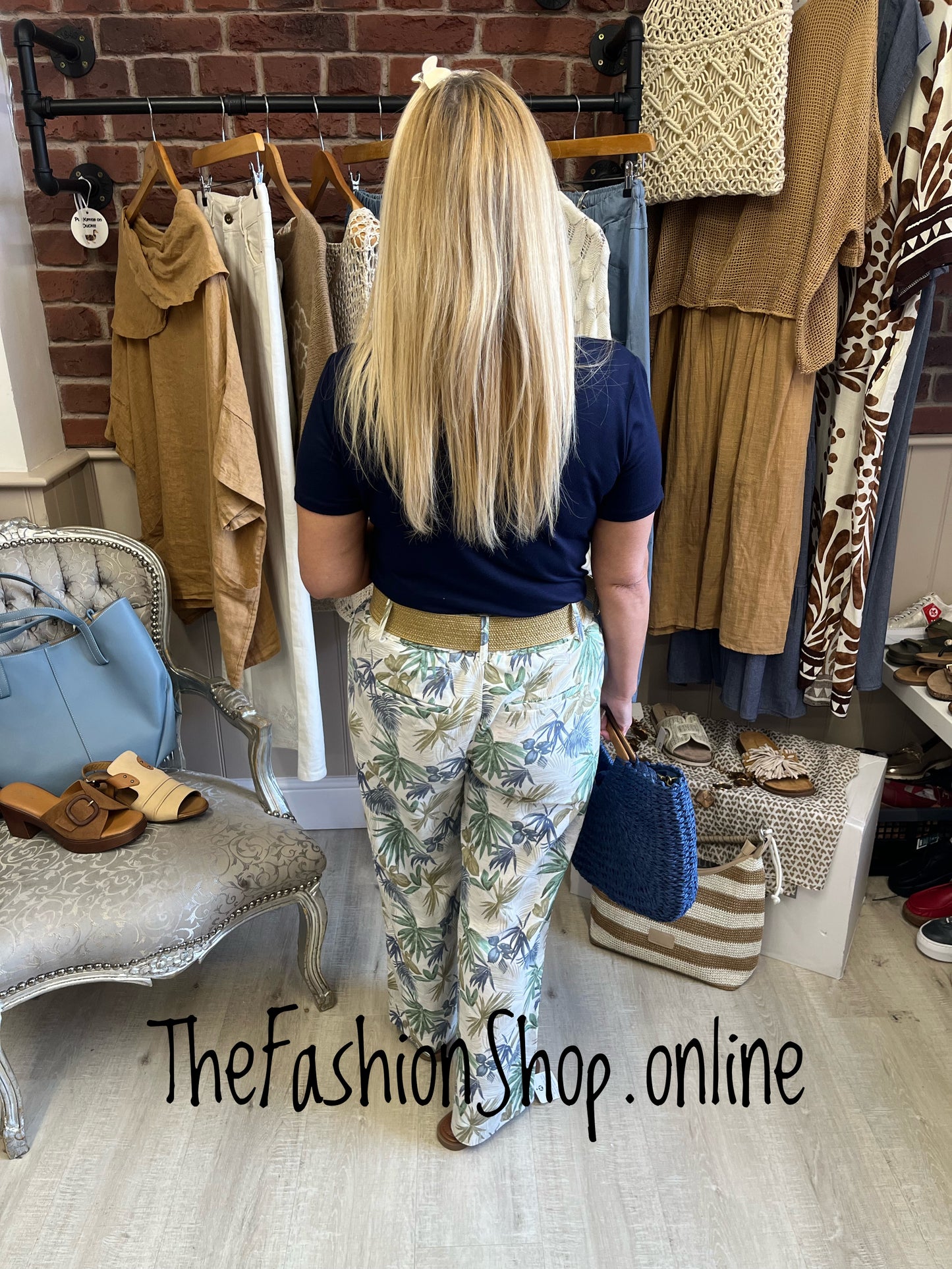 Thea palm leaf linen mix trousers sizes 10-18