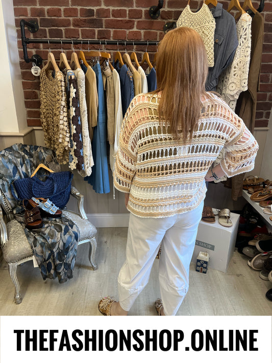 Ellie camel crochet layering top 12-18