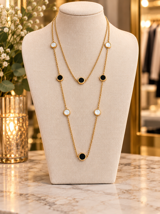 Envy double layer gold necklace with black & white circles