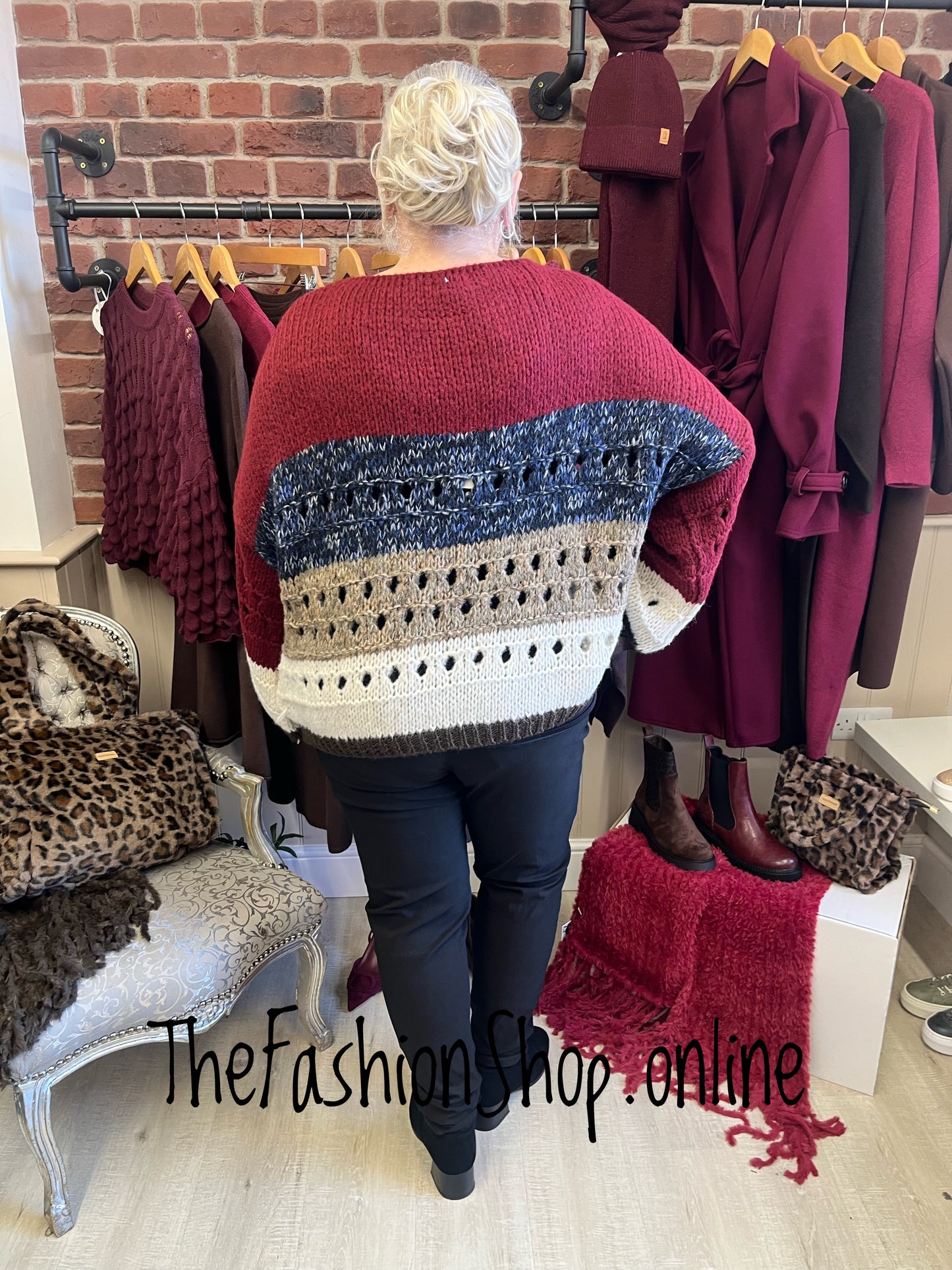 Sarah Tempest wine and navy wool mix jumper 12-22