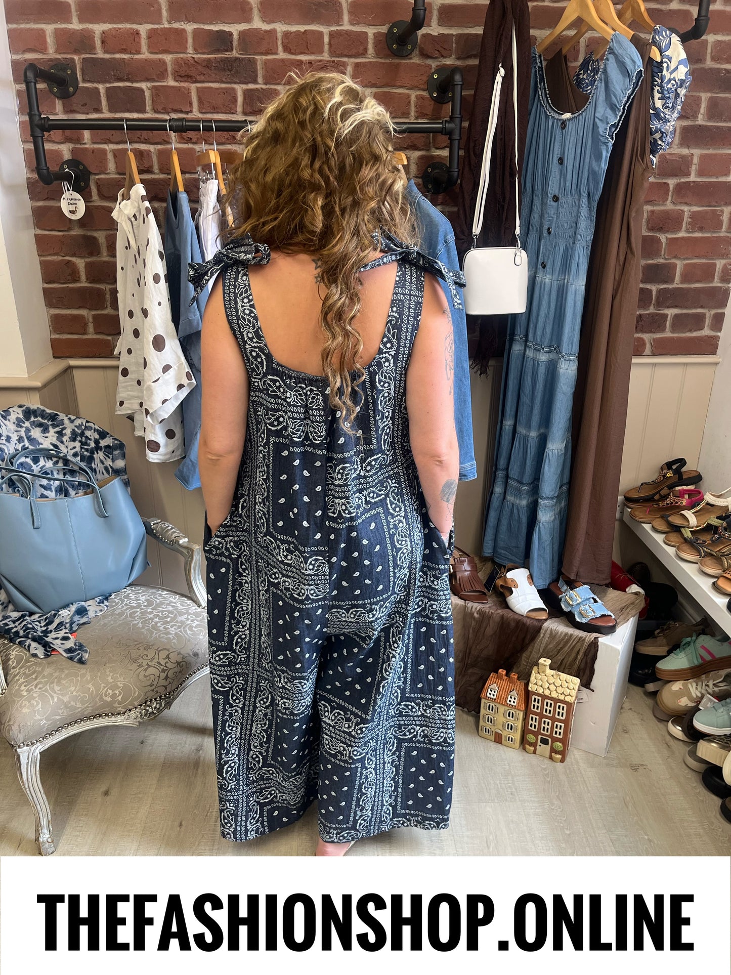 Gracie navy paisley print dungarees 10-16