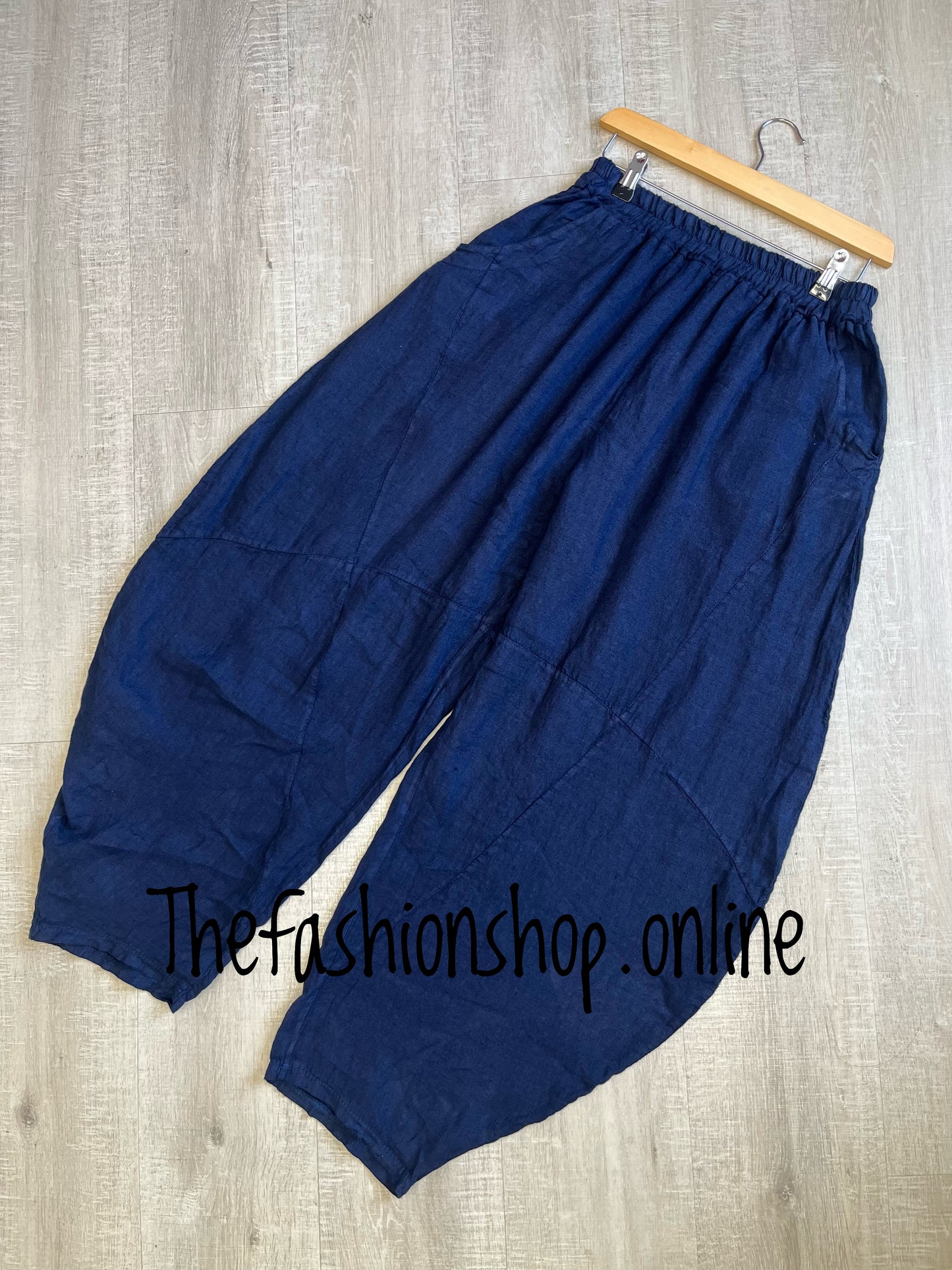 Kali navy back pocket linen trousers 10-18