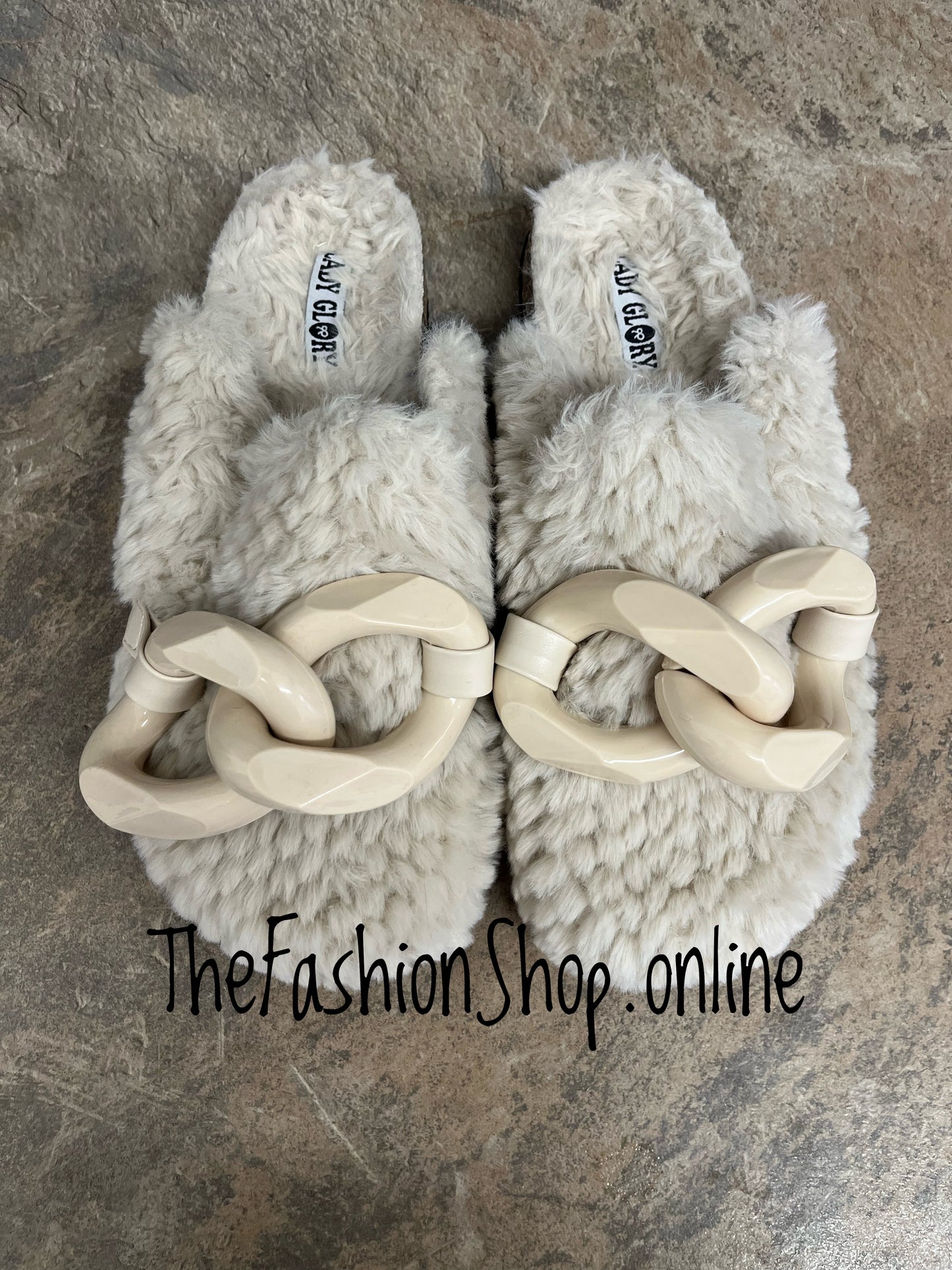 Eden faux fur beige mule sizes 3-8 (36-41)