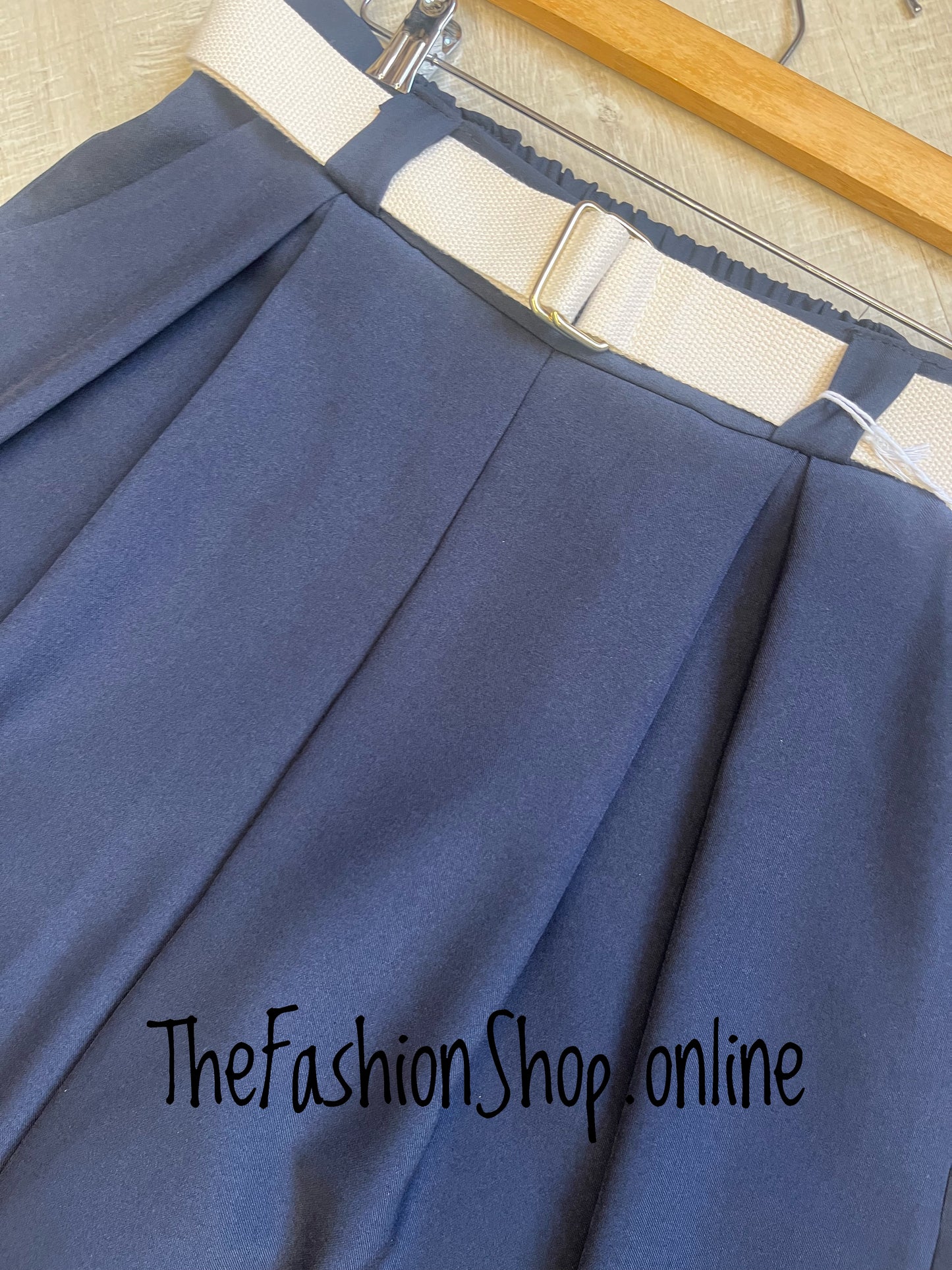 Madelaine navy wide leg trousers with belt 8-14