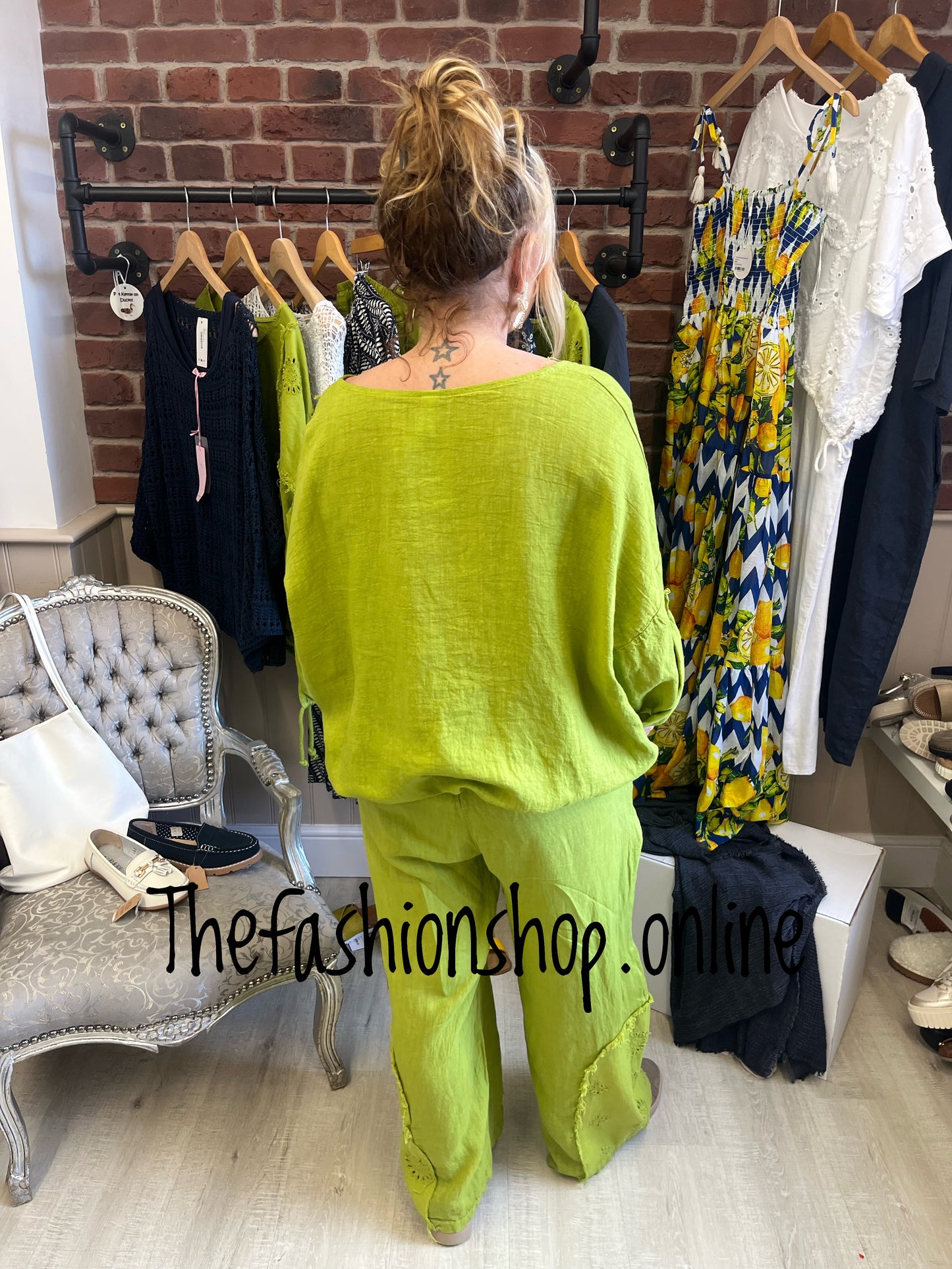 Kara olive linen top 12-18
