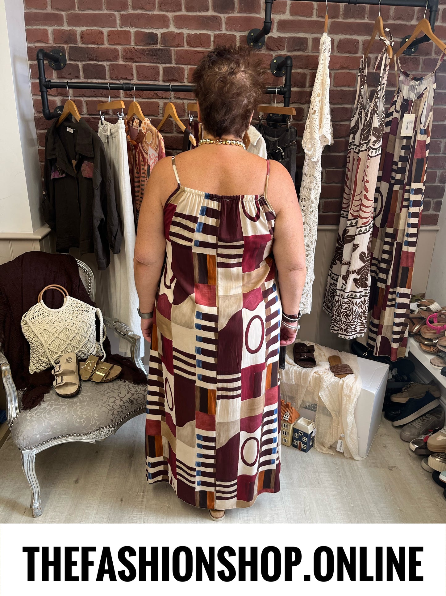 Aubrey wine and brown abstract print dress 10-16