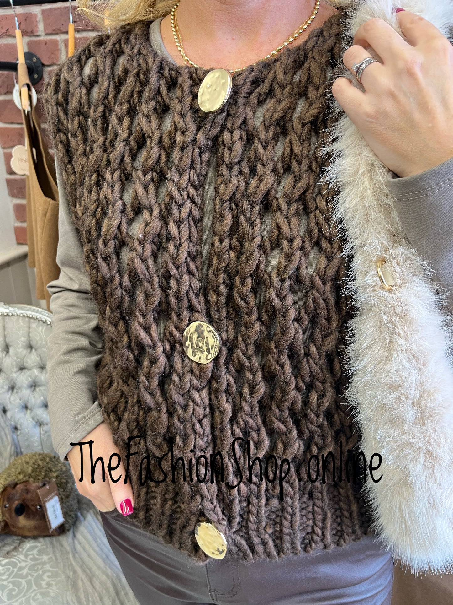 Nina brown wool mix chunky knit waistcoat 8-14