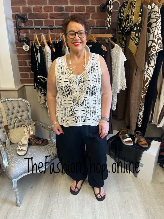 Ava cream crochet sleeveless top 10-18