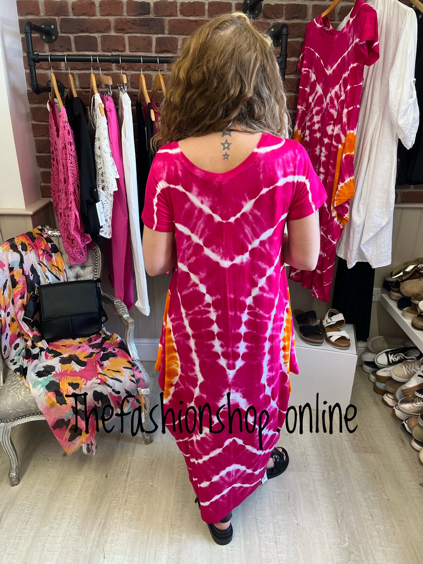 Sophia hot pink and orange tie dye cap sleeve magic dress 12-20