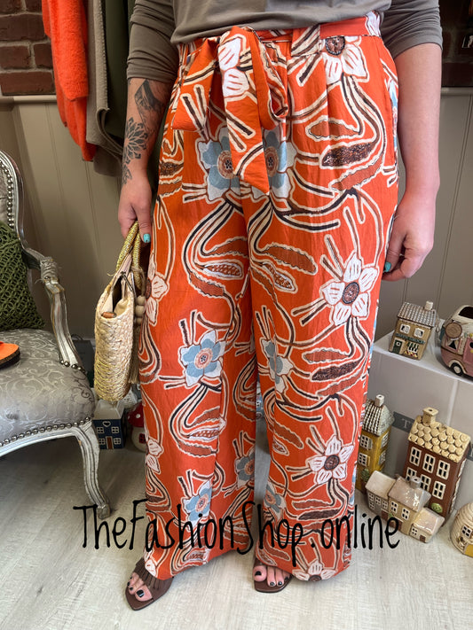 Shannon orange floral wide leg trousers sizes 10-16