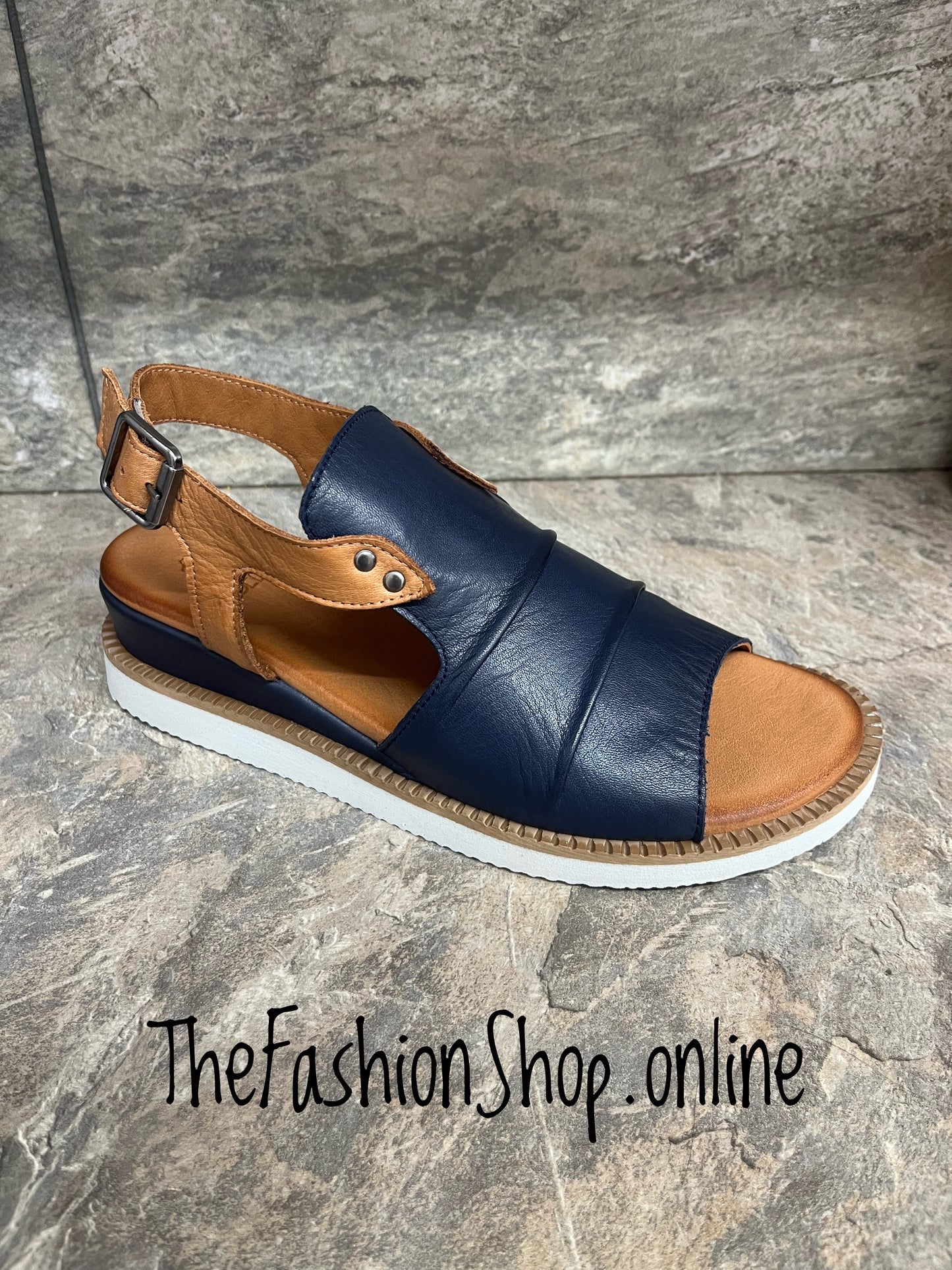 Modella Lyra navy and tan leather sandals sizes 4-8 (37-41)
