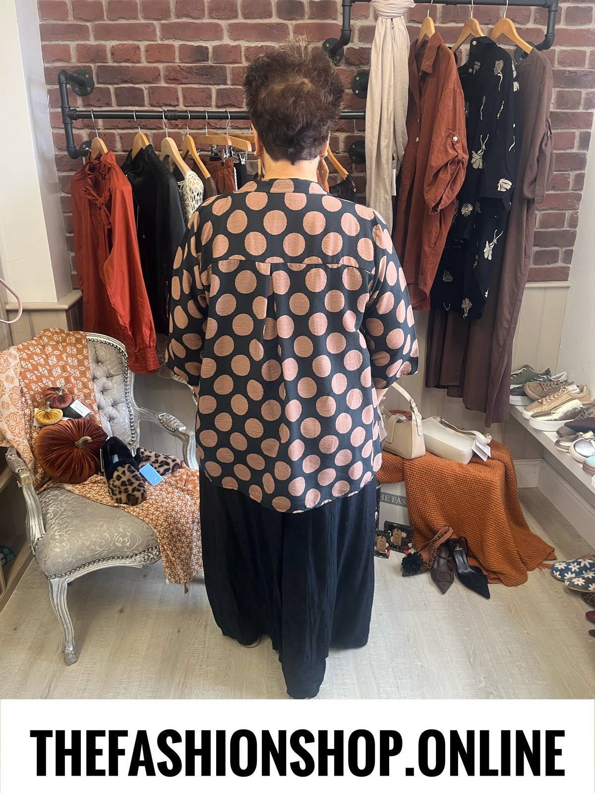 Lorena black and camel spot tunic 14-20