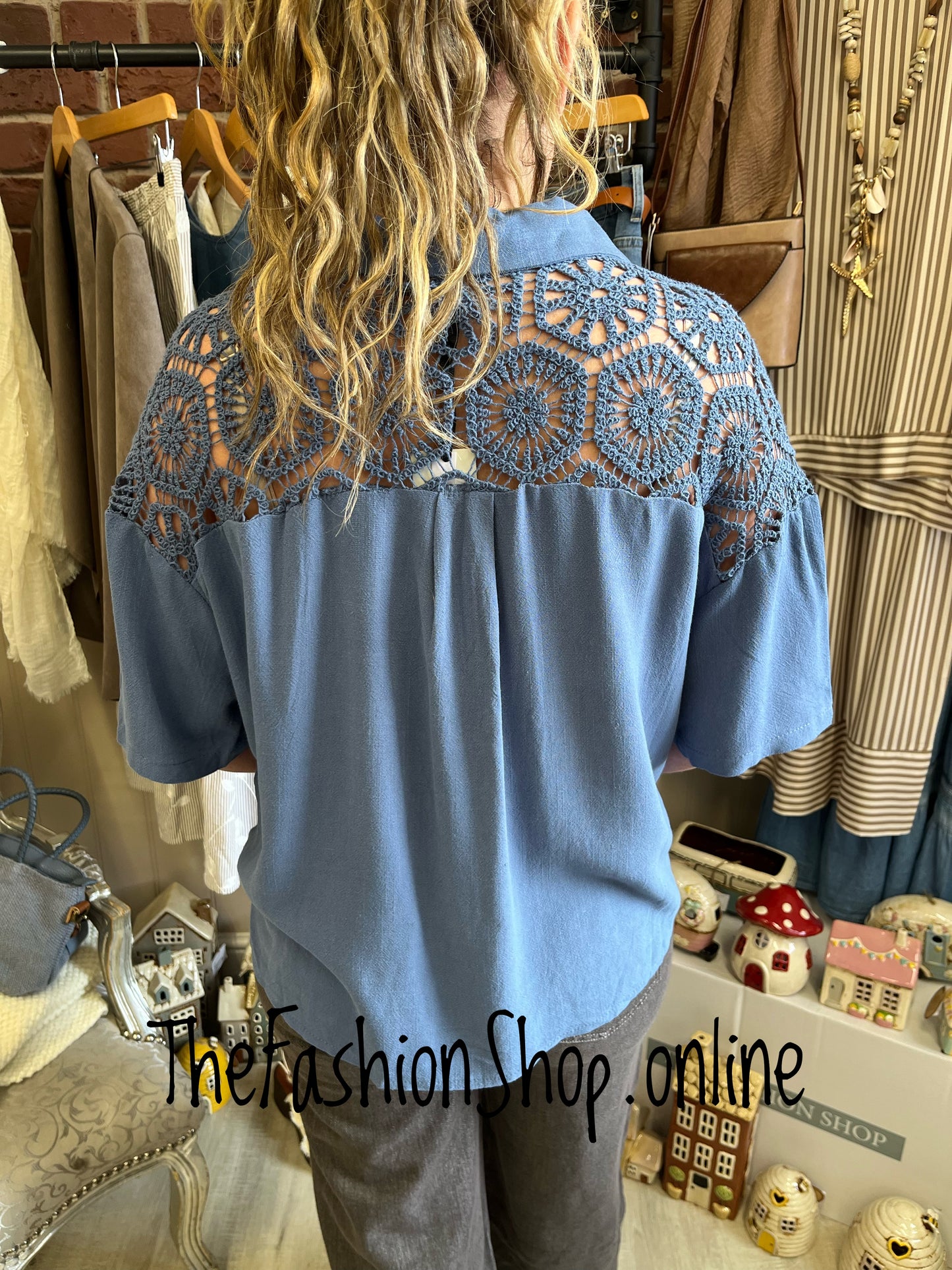 Jackie denim blue linen mix shirt 10-12 and 14-16