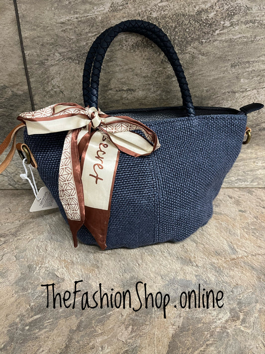Lucy navy woven handle bag