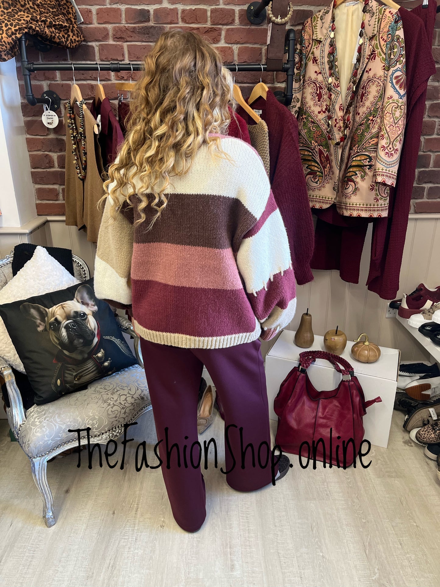 Esme wine and camel wool mix cardigan 10-16