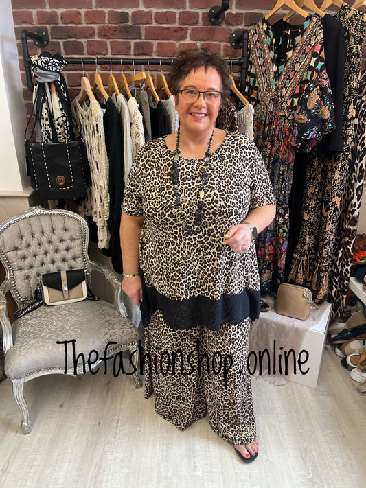 Opulent Luna leopard print chiffon hem top 14-20