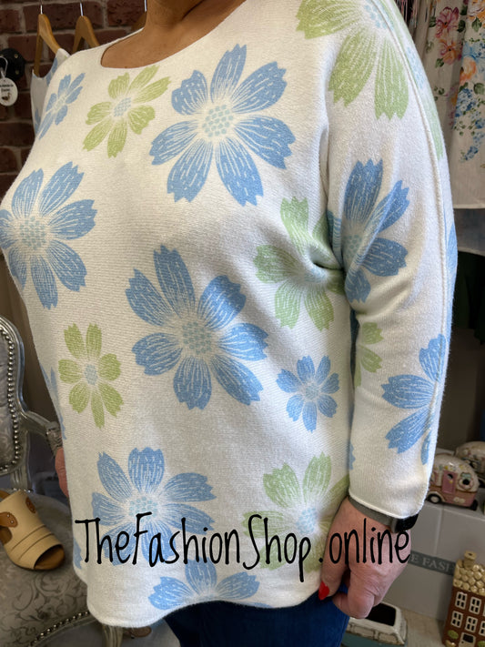 Charlotte blue and green floral jumper 14-20