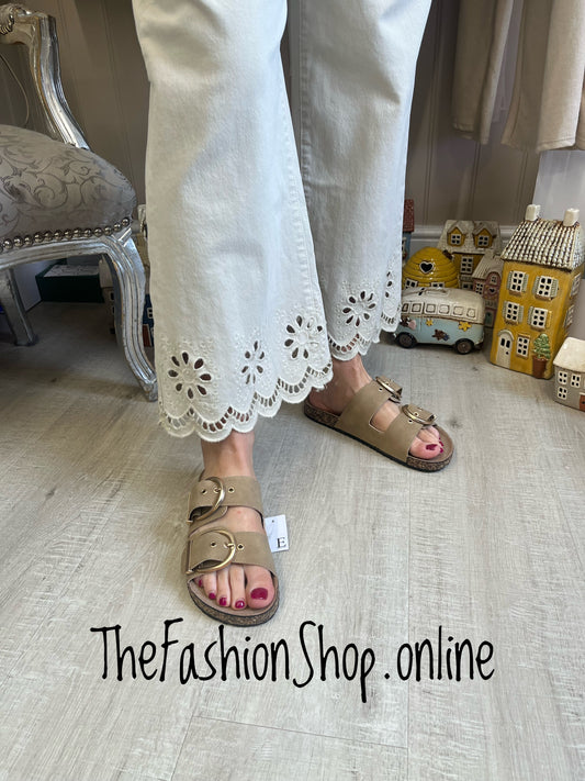 Eva beige cropped cut out hem jeans sizes 8-14