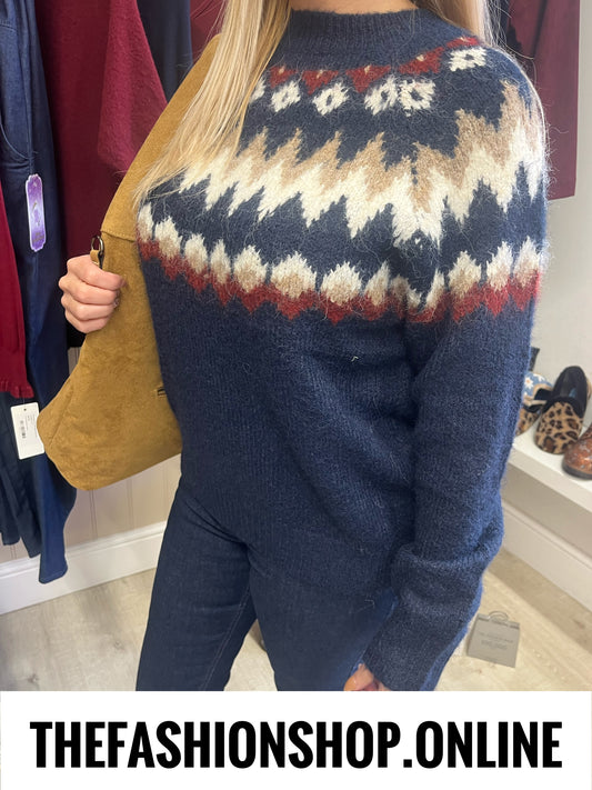 Nala navy Fair Isle wool mix jumper 10-18
