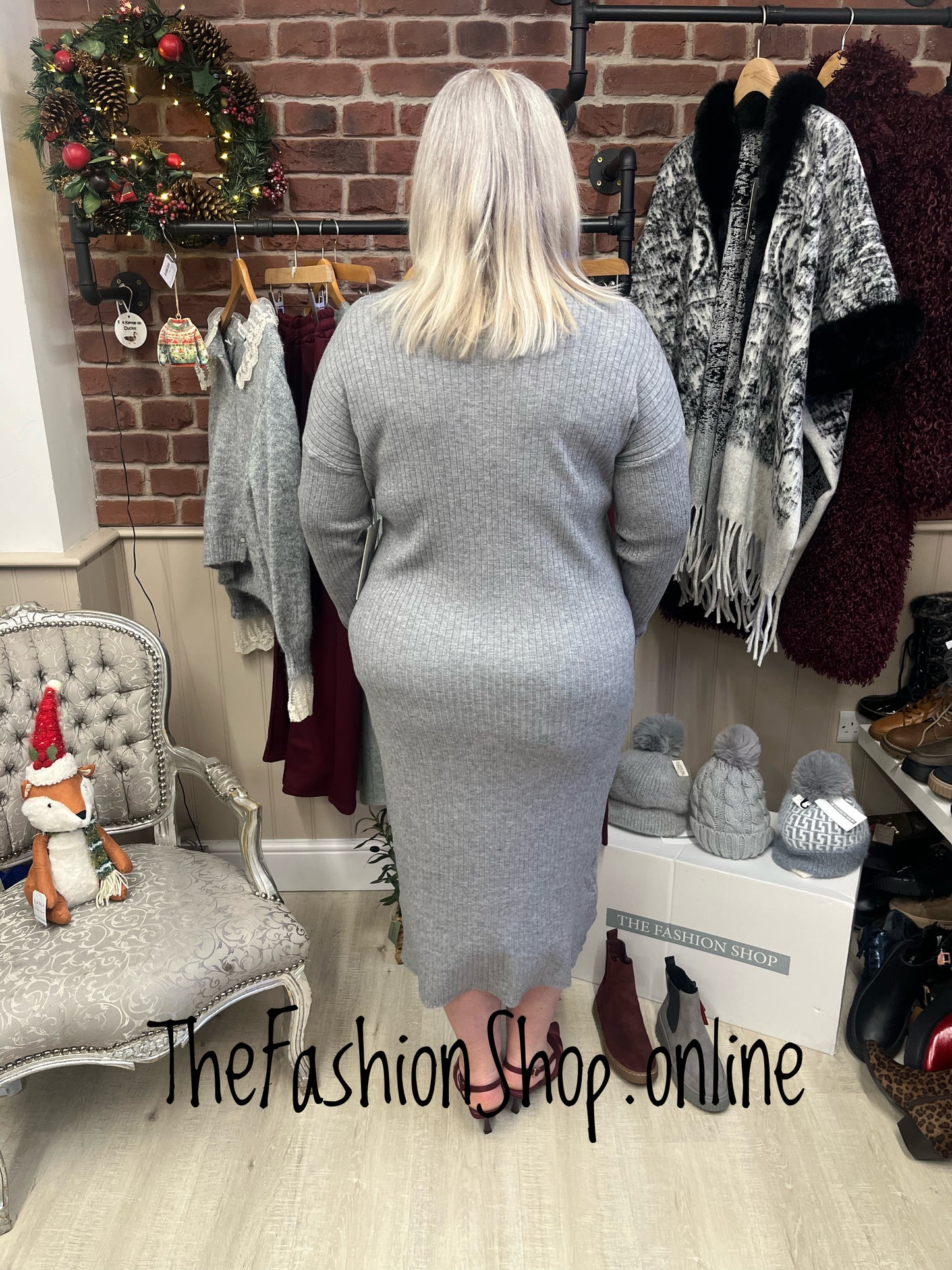 Violet grey V neck ribbed dress 14-18