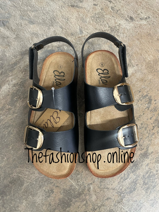 Ella Nova black slider with ankle strap sizes 3-8 (36-41)